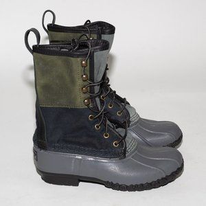 LL Bean Signature Women's Retro Black Green Gray Waxed Canvas Duck Boots Sz 6 M